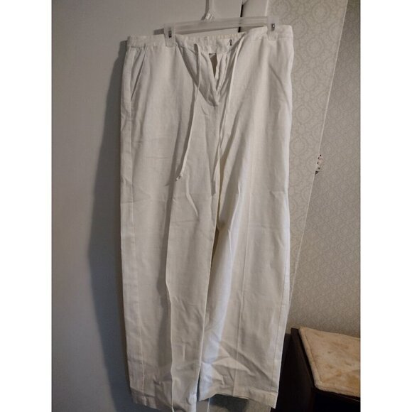 Neiman Marcus Exclusive cotton and linen white straight leg paints size M medium - Picture 1 of 7